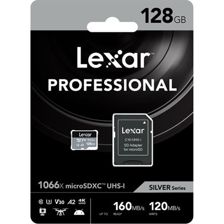 Lexar 128GB Professional 1066X UHS-I MicroSDXC Memory Card + SD Adaptör
