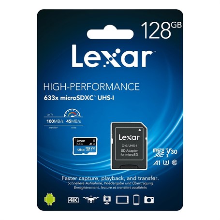Lexar 633X 128GB 100MB-45MB/s MicroSDXC UHS-1 Class 10