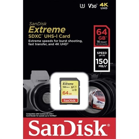 Sandisk Extreme 64GB SDXC Card 150MB/s V30 UHS-I U3