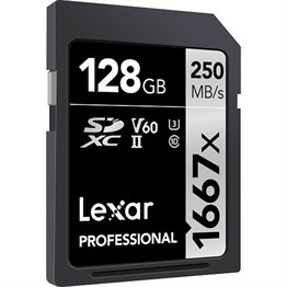 Lexar 128 GB 1667x U3 V60 4K SD Hafıza Kartı (250 mb/s)