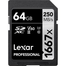 Lexar 64 GB 1667x U3 V60 4K SD Hafıza Kartı (250 mb/s)