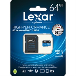 Lexar 64GB microSDXC UHS-I 633X 95mb/sn (Class 10)