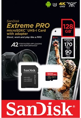 Sandisk 128GB 170mb/Sn Extreme Pro MicroSD Kartı