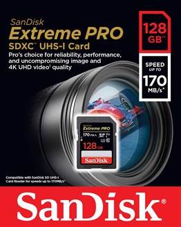Sandisk 128GB 170mb/Sn Extreme PRO SDXC UHS-I Hafıza Kartı