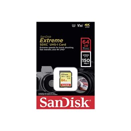 Sandisk Extreme 64GB SDXC Card 150MB/s V30 UHS-I U3 Hafıza Kartı